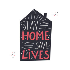 Stay home - hand drawn lettering about quarantine and corona virus. Unique vector design elements.