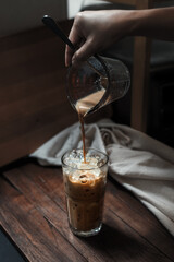 Cup of coffee on table wooden table