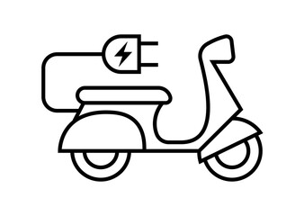 Electric motorcycle with plug pictogram icon symbol design, EV scooter hybrid vehicles charging point logotype, Eco vehicle concept, Vector illustration