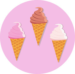 Three types of ice cream in a waffle cone. Yummy!