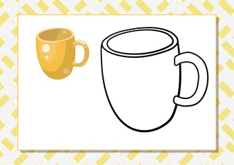 The task for preschool children to develop fine motor skills. Vector illustration. Worksheet for printing. Yellow cup.