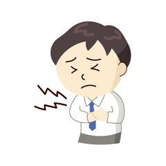 痛みで胸を押さえるビジネスマン