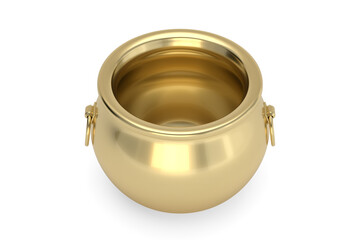 Gold Pot Empty isolated on white background. 3D rendering. 3D illustration.