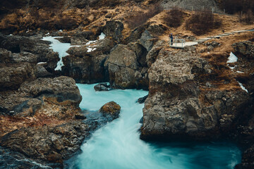 The Landscape of Barnafoss Waterfall, Iceland