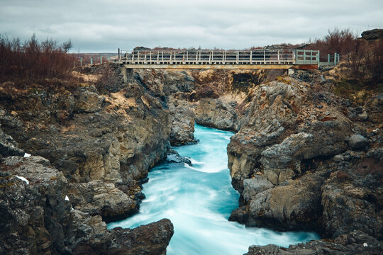 The Landscape of Barnafoss Waterfall, Iceland