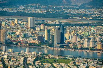 Obraz na płótnie Canvas Aerial view of Da Nang city, Vietnam. Cityscape view at Son Tra peninsula