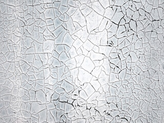 The texture of the painted white wall is covered with small black cracks. Concept background, texture