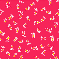 Line Door handle icon isolated seamless pattern on red background. Door lock sign. Vector