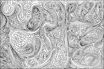 Doodle surreal fantasy weaves coloring page for adults. Fantastic graphic artwork. Hand drawn simple illustration.