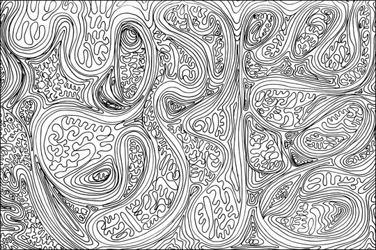 Doodle surreal fantasy weaves coloring page for adults. Fantastic graphic artwork. Hand drawn simple illustration. © Kostrikina