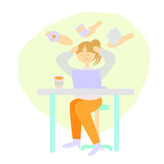 Women are chased by deadlines. Image of a business woman or career woman or student