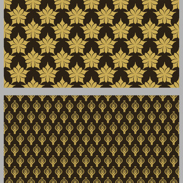 Modern Background Patterns With Decorative Elements. Set. Used Colors: Black, Gold, Wallpaper. Seamless Pattern, Texture. Vector Image