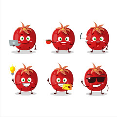 Pomegranate cartoon character with various types of business emoticons