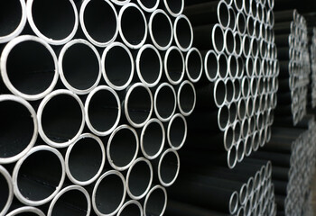 Steel round pipe packaging background for logistics process.