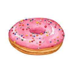 Watercolor sweet donuts with fruit and chocolate glazed topping 