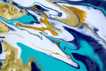 Turquoise abstract background. Navy liquid ink pattern.