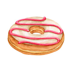 Watercolor sweet donuts with fruit and chocolate glazed topping 