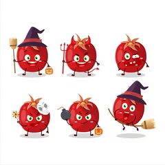 Fotobehang Halloween expression emoticons with cartoon character of pomegranate © kongvector