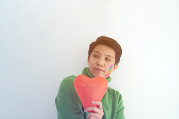 Young Asian tomboy looking for love and partnership positive emotion for valentine's asmosphere