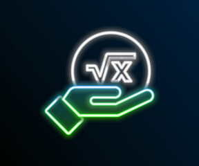 Glowing neon line Square root of x glyph icon isolated on black background. Mathematical expression. Colorful outline concept. Vector