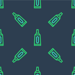 Line Ointment cream tube medicine icon isolated seamless pattern on blue background. Tube, container, toothpaste, cream sign. Vector