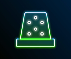 Glowing neon line Thimble for sewing icon isolated on black background. Colorful outline concept. Vector