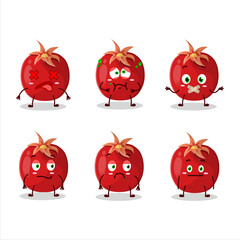 Pomegranate cartoon in character with nope expression