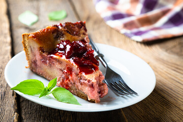 Homemade strawberry pie on the table