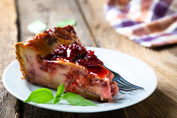 Homemade strawberry pie on the table