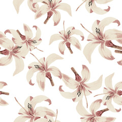 Obraz premium Yellow Seamless Botanical. Golden Pattern Foliage. Gray Tropical Hibiscus. White Floral Art. Flora Foliage. Spring Hibiscus. Garden Art. Watercolor Illustration.