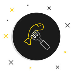 Line Served fish on a plate icon isolated on white background. Colorful outline concept. Vector