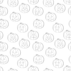 Seamless background with Jack’s lamps, black line art, Halloween.