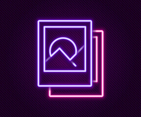 Glowing neon line Photo frame icon isolated on black background. Vintage empty photos frame. Colorful outline concept. Vector