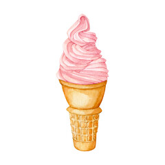 Watercolor sweet ice cream cone food illustration