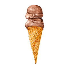 Watercolor sweet ice cream cone food illustration