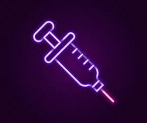 Glowing neon line Syringe icon isolated on black background. Syringe for vaccine, vaccination, injection, flu shot. Medical equipment. Colorful outline concept. Vector