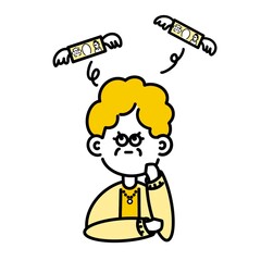 お金について悩むシンプルな中年女性　Worry about money simple middle aged women