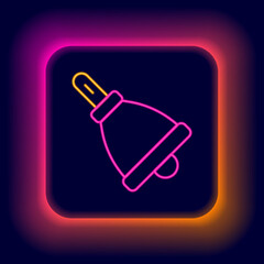 Glowing neon line Ringing bell icon isolated on black background. Alarm symbol, service bell, handbell sign, notification symbol. Colorful outline concept. Vector