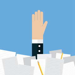 Businessman drowning in piles of paperwork
