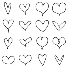 Doodle hearts, hand drawn love heart collection. line art
