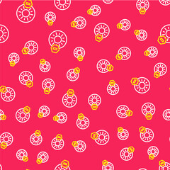Line No direct sunlight icon isolated seamless pattern on red background. Vector
