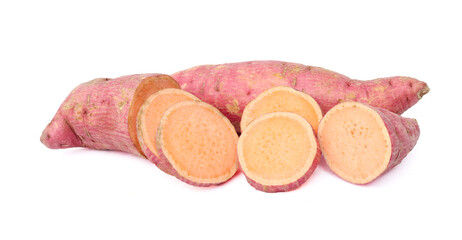 sliced sweet potatoes isolated on white background