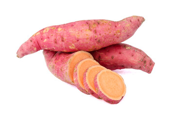 sliced sweet potatoes isolated on white background