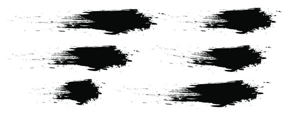 Abstract black hand painted grunge texture strokes, vector set on white background