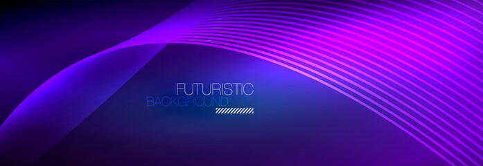 Abstract neon glowing light in the dark with waves. Shiny magic energy and motion concept, vector abstract wallpaper background