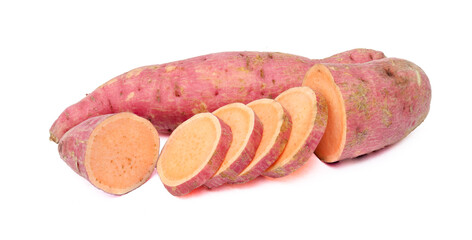 sliced sweet potatoes isolated on white background