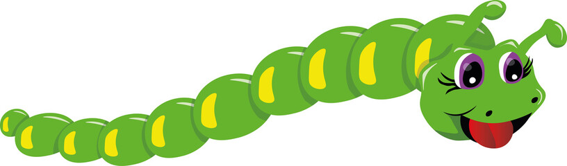 green cartoon Caterpillar laughing and eating gnawing 