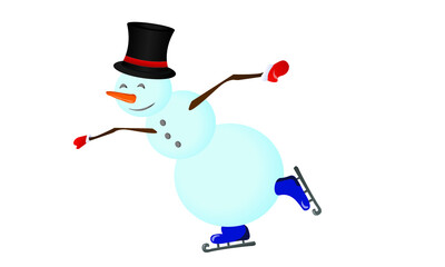 skating snowman with cap, silk hat  and gloves