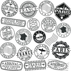 Fototapeta premium Paris France Stamp Vector Art Postal. Passport Travel Design Set Sign Postmark.