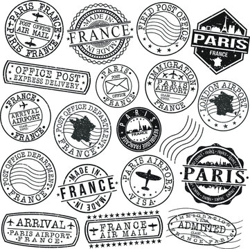Paris France Stamp Vector Art Postal. Passport Travel Design Set Sign Postmark.